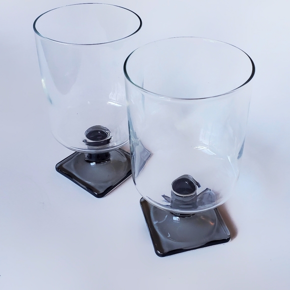 Nordic Midnight Glasses, Vintage Federal Glass, Smoke Grey Square Base, MCM 60s - Picture 2 of 6